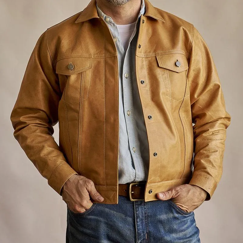 Men's Vintage Leather Lapel Chest Pocket Single Breasted Biker Jacket 95447009Z sold by Manly product image thumbnail 3