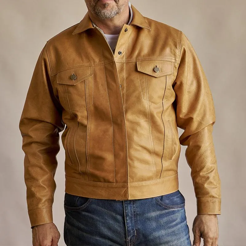 Men's Vintage Leather Lapel Chest Pocket Single Breasted Biker Jacket 95447009Z sold by Manly product image thumbnail 2