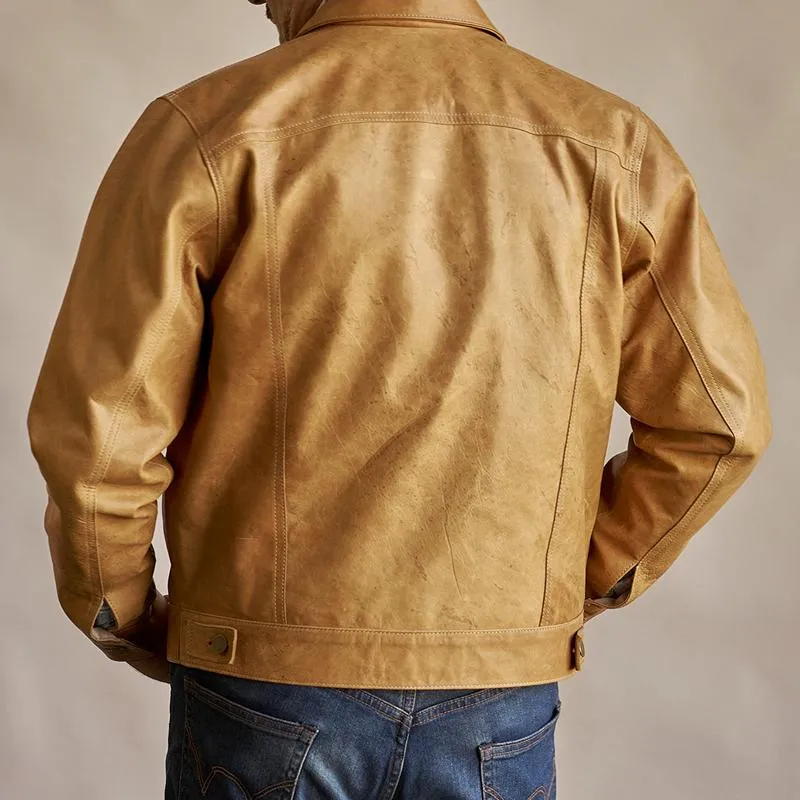 Men's Vintage Leather Lapel Chest Pocket Single Breasted Biker Jacket 95447009Z sold by Manly product image thumbnail 5