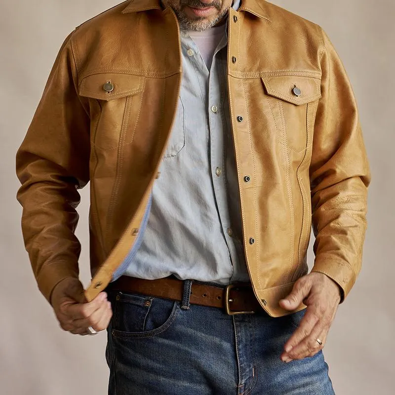 Men's Vintage Leather Lapel Chest Pocket Single Breasted Biker Jacket 95447009Z sold by Manly product image thumbnail 4