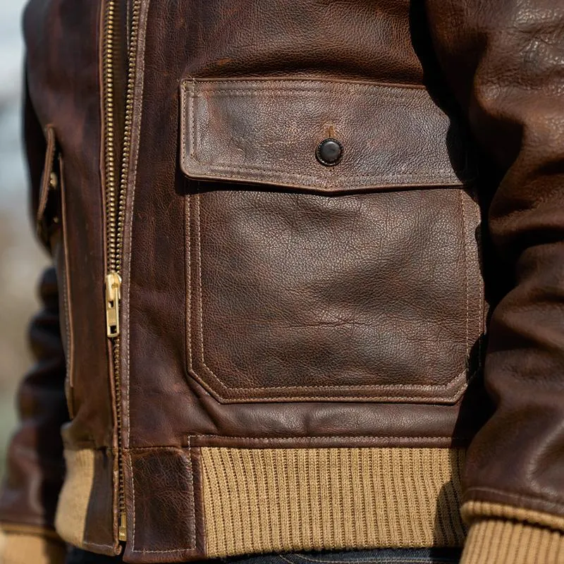 Men's Vintage Leather Lapel Pocket Zipper Casual Jacket 75715505Z sold by Manly product image thumbnail 4