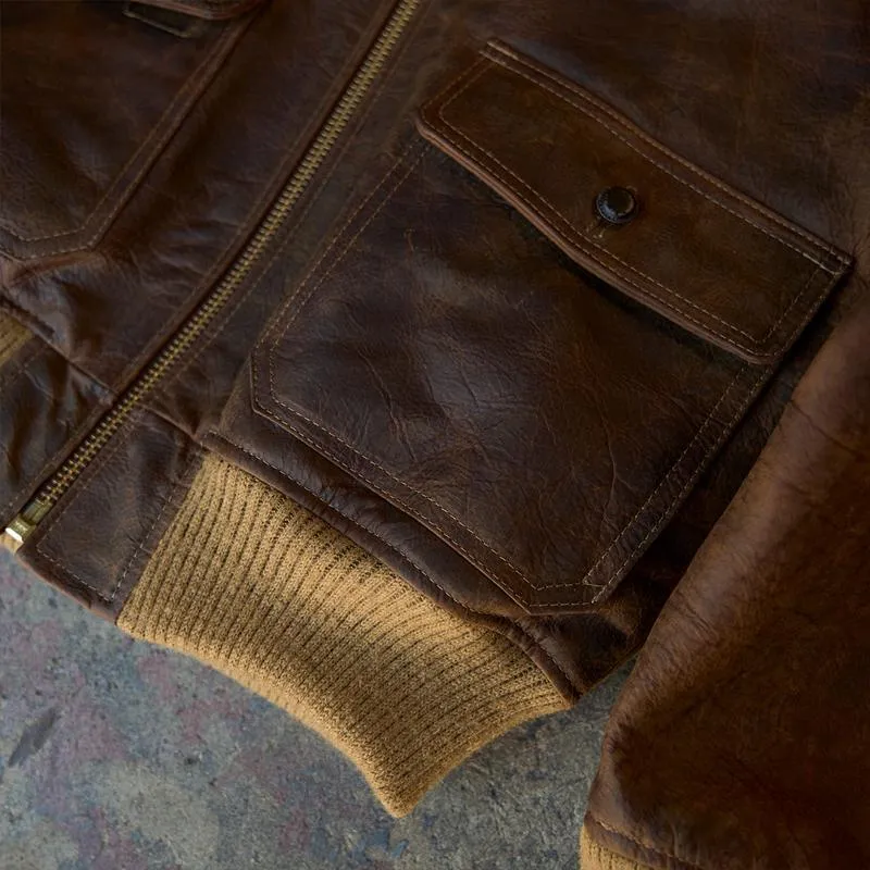 Men's Vintage Leather Lapel Pocket Zipper Casual Jacket 75715505Z sold by Manly product image thumbnail 3