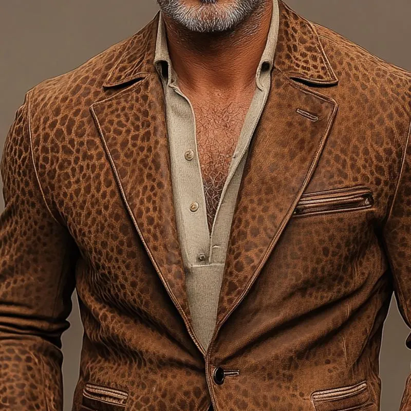 Men's Vintage Leopard Suede Notch Lapel Multi-pocket Single Breasted Blazer 28974346Z sold by Manly product image thumbnail 3