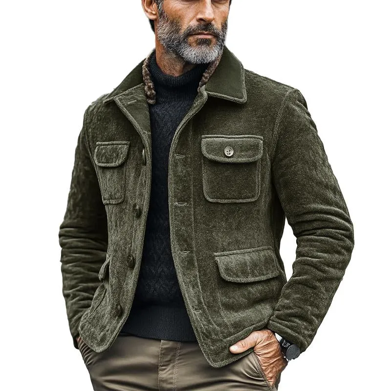 Men's Vintage Solid Velvet Lapel Multi-Pocket Jacket 23890992X sold by Manly product image thumbnail 2