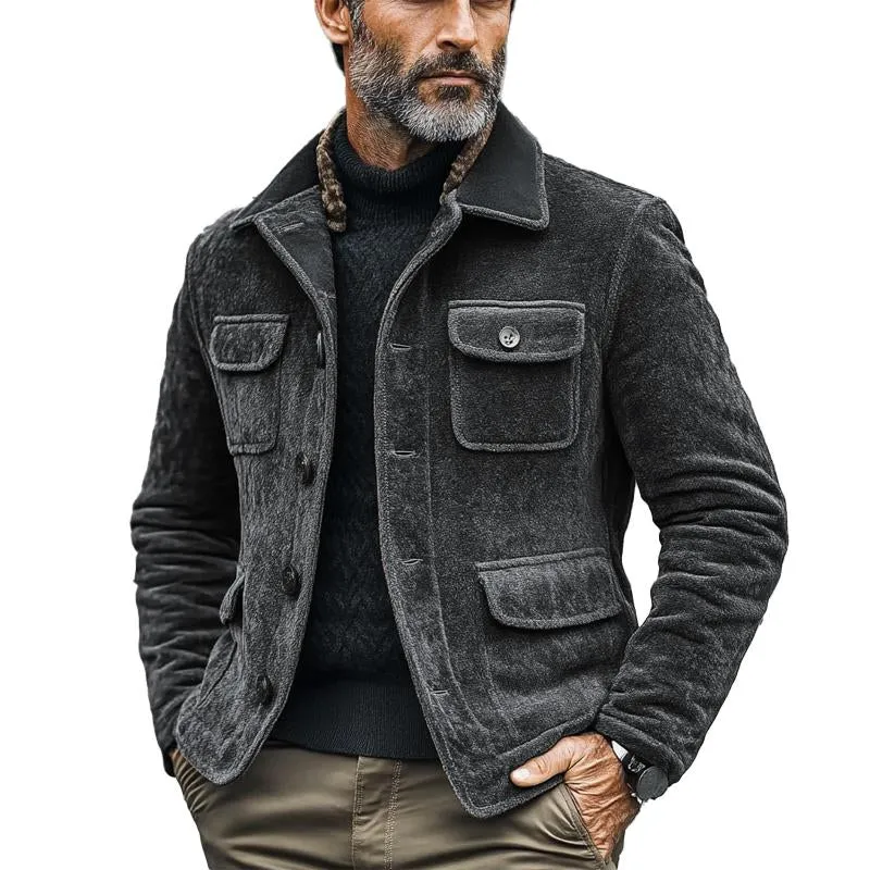 Men's Vintage Solid Velvet Lapel Multi-Pocket Jacket 23890992X sold by Manly