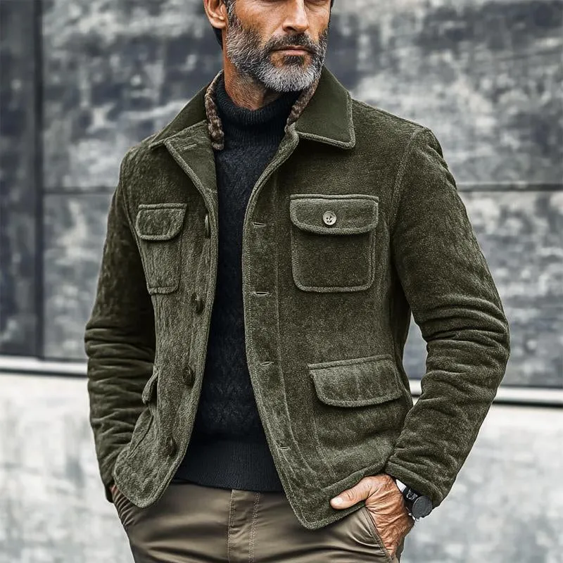 Men's Vintage Solid Velvet Lapel Multi-Pocket Jacket 23890992X sold by Manly product image thumbnail 3