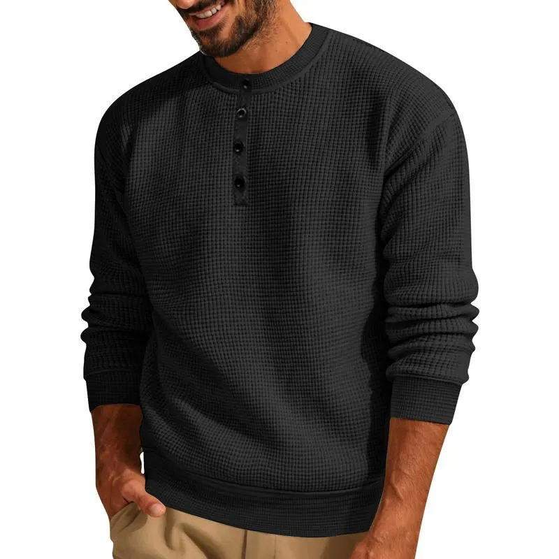 Men's Loose Crew Neck Waffle Henley Sweatshirt 92516898X sold by Manly product image thumbnail 2