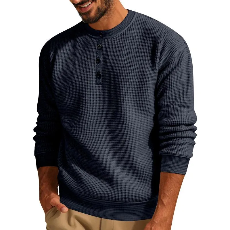 Men's Loose Crew Neck Waffle Henley Sweatshirt 92516898X sold by Manly product image thumbnail 5