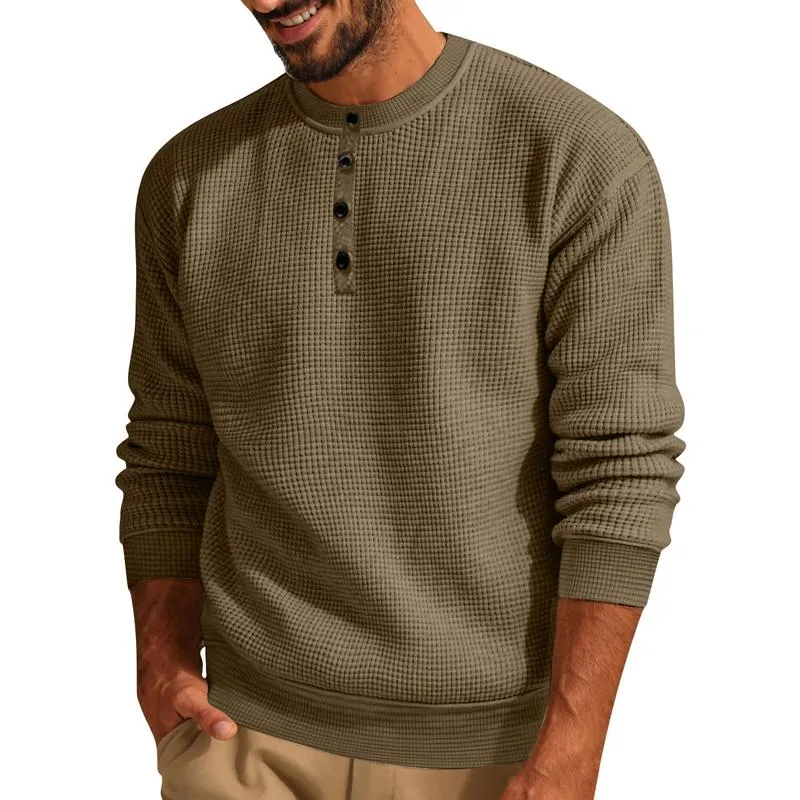 Men's Loose Crew Neck Waffle Henley Sweatshirt 92516898X sold by Manly product image thumbnail 4