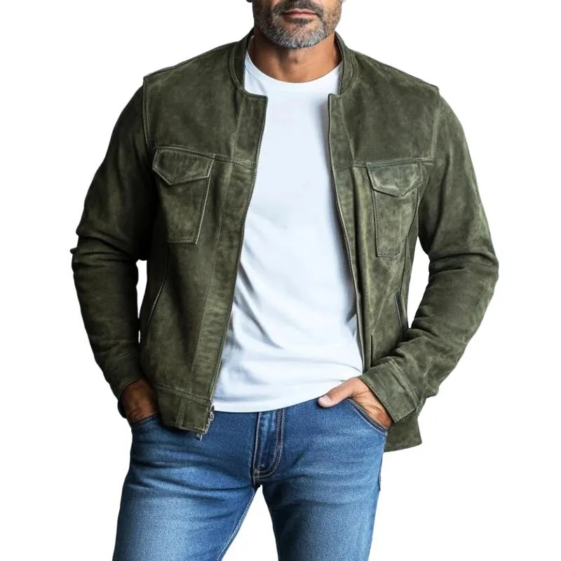 Men's Vintage Suede Crew Neck Baseball Jacket 75416296Y sold by Manly