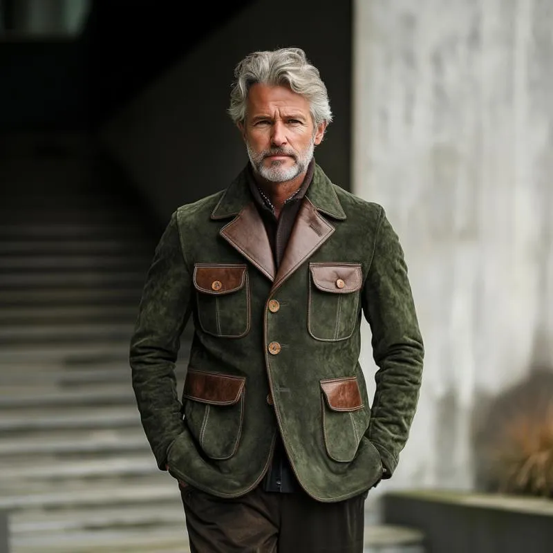 Men's Vintage Suede and Leather Multi-Pocket Single-Breasted Blazer 29769161Y sold by Manly product image thumbnail 3