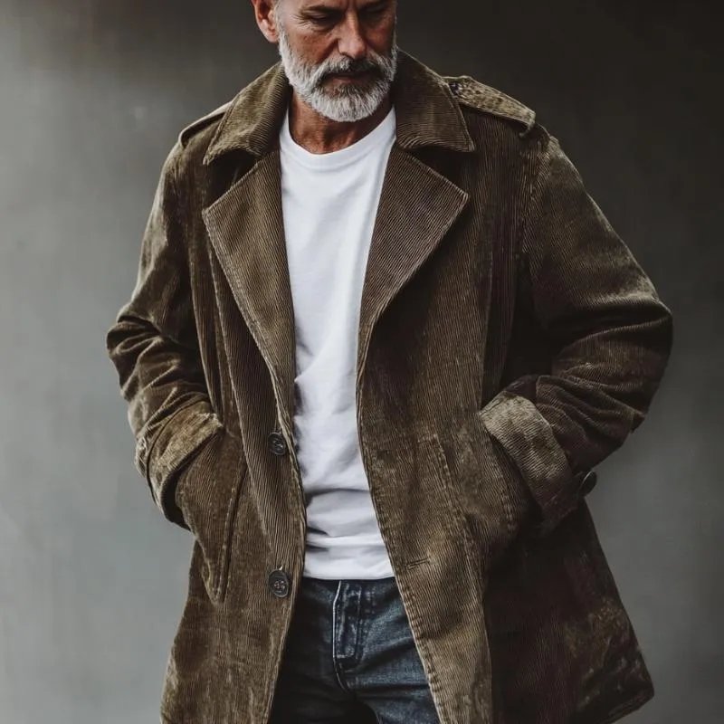 Men's Vintage Corduroy Lapel Mid-Length Trench Coat 18118107Y sold by Manly product image thumbnail 2