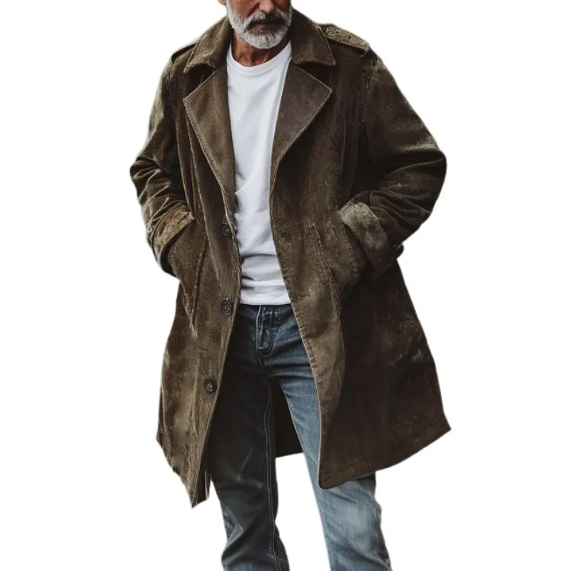 Men's Vintage Corduroy Lapel Mid-Length Trench Coat 18118107Y sold by Manly