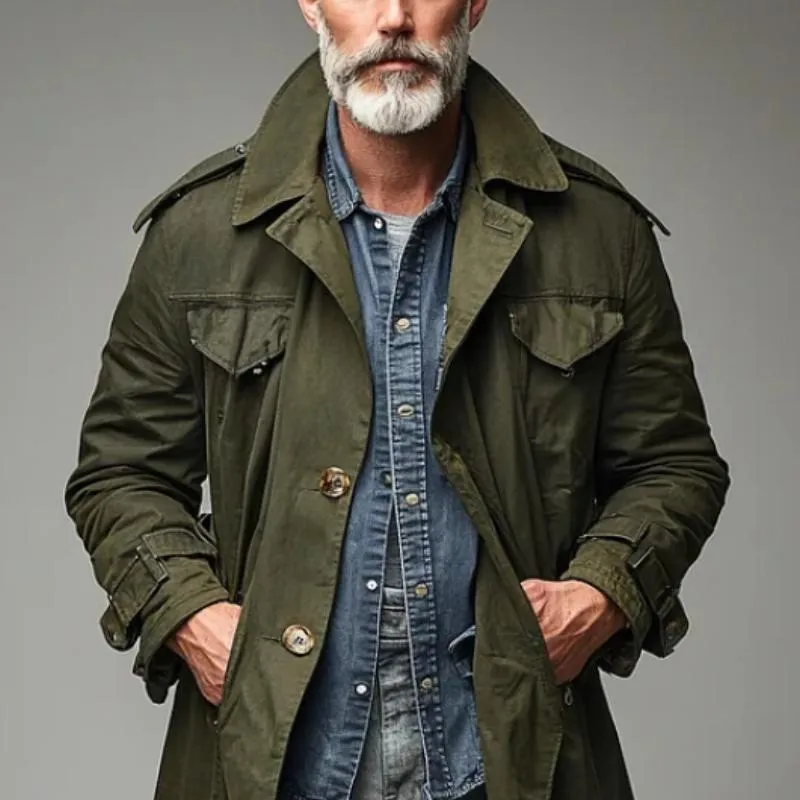 Men's Vintage Lapel Single Breasted Cargo Trench Coat 57555591Y sold by Manly product image thumbnail 2