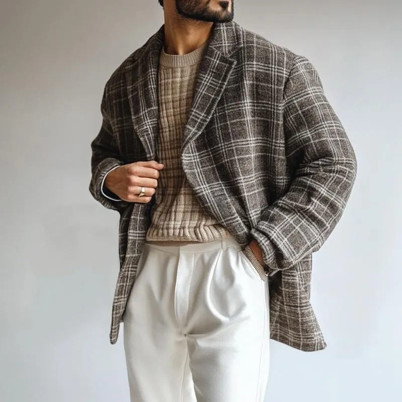 Men's Vintage Checkered Woolen Print Loose Coat 44741571Y sold by Manly product image thumbnail 3