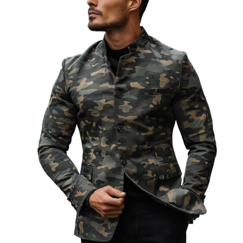 Men's Vintage Stand Collar Camouflage Print Blazer 25083891Y sold by Manly