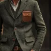 Men's Vintage Woolen Patchwork Leather Single-Breasted Blazer 82034271Y sold by Manly