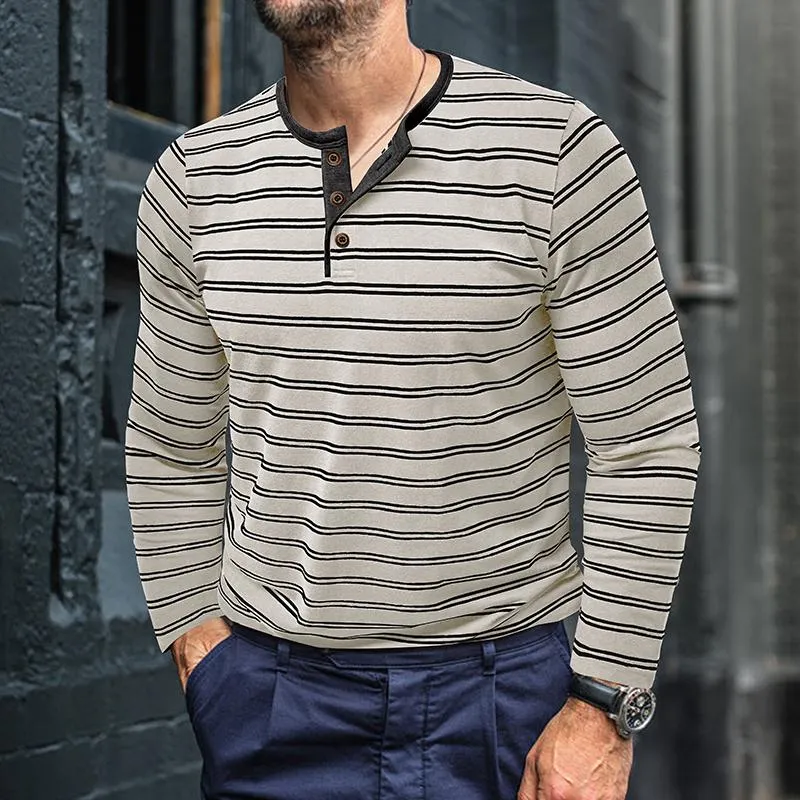 Men's Casual Striped Henley Slim Fit Long Sleeve T-Shirt 92287197M sold by Manly product image thumbnail 5