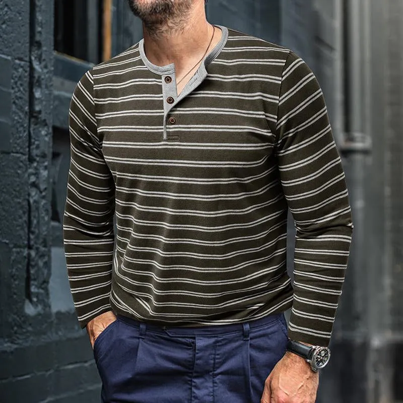 Men's Casual Striped Henley Slim Fit Long Sleeve T-Shirt 92287197M sold by Manly product image thumbnail 4