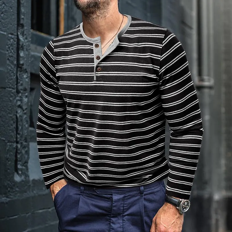 Men's Casual Striped Henley Slim Fit Long Sleeve T-Shirt 92287197M sold by Manly product image thumbnail 2