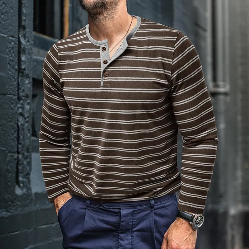 Men's Casual Striped Henley Slim Fit Long Sleeve T-Shirt 92287197M sold by Manly product image thumbnail 3