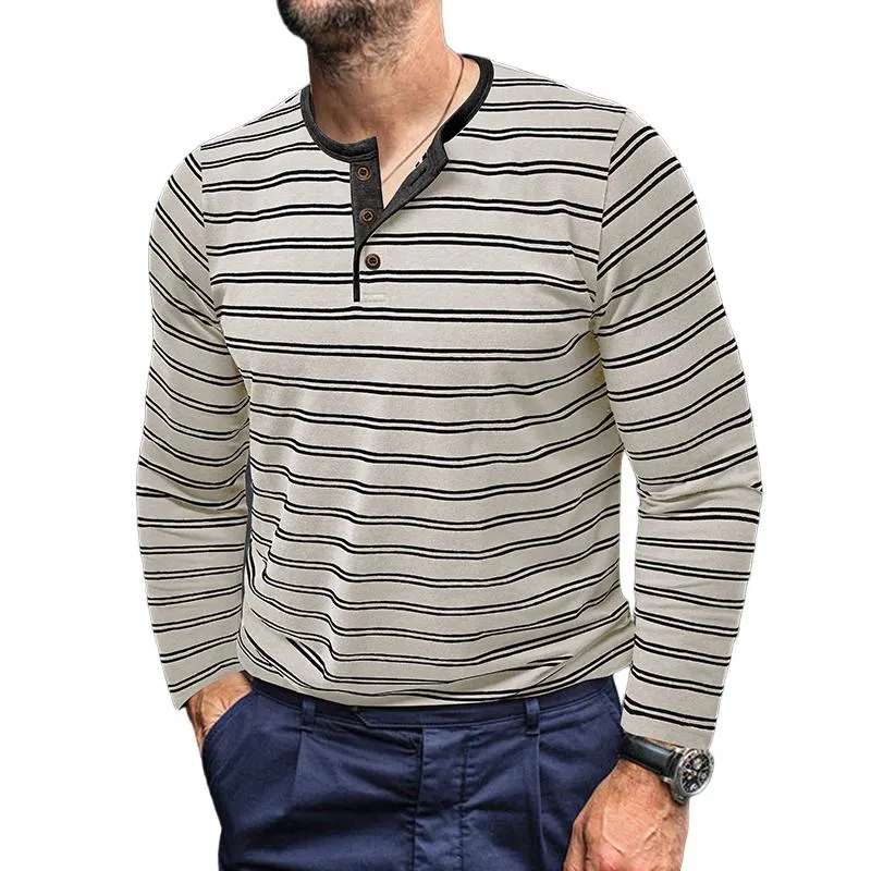 Men's Casual Striped Henley Slim Fit Long Sleeve T-Shirt 92287197M sold by Manly