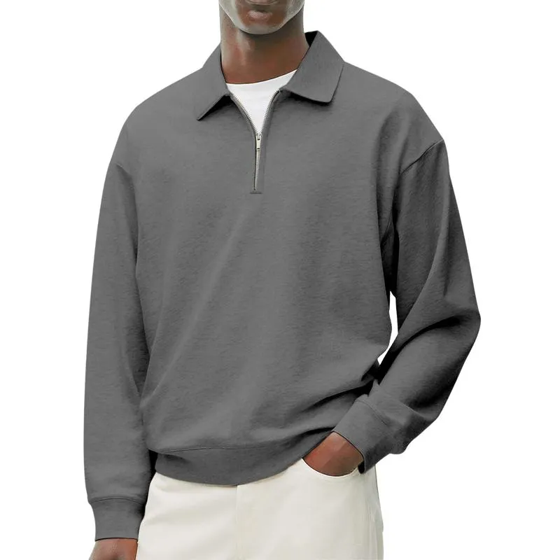 Men's Casual Cotton Blend Lapel Zipper Loose Long Sleeve Polo Shirt 03457928M sold by Manly product image thumbnail 4