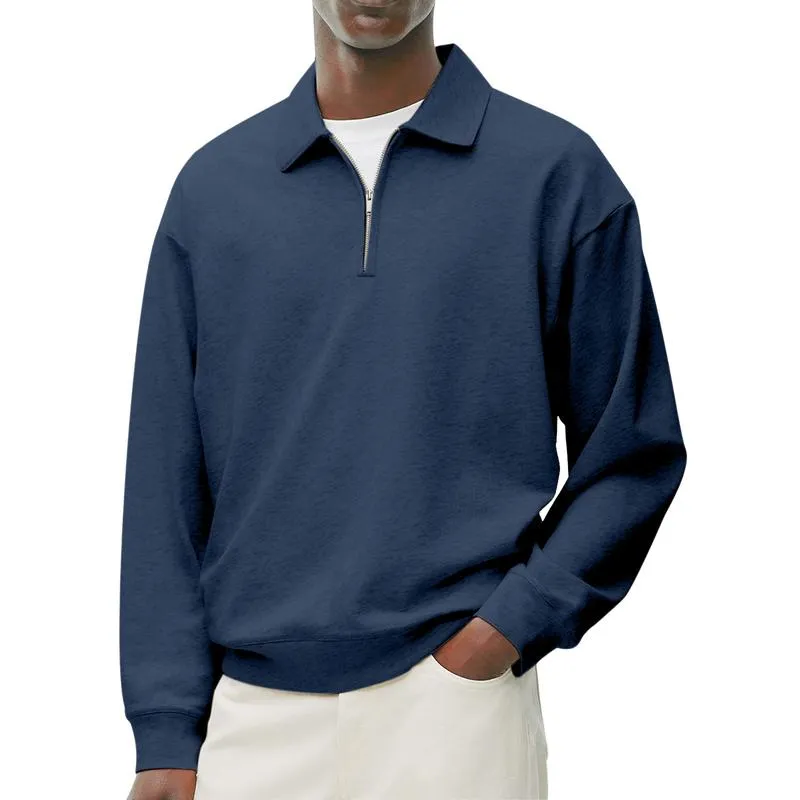 Men's Casual Cotton Blend Lapel Zipper Loose Long Sleeve Polo Shirt 03457928M sold by Manly