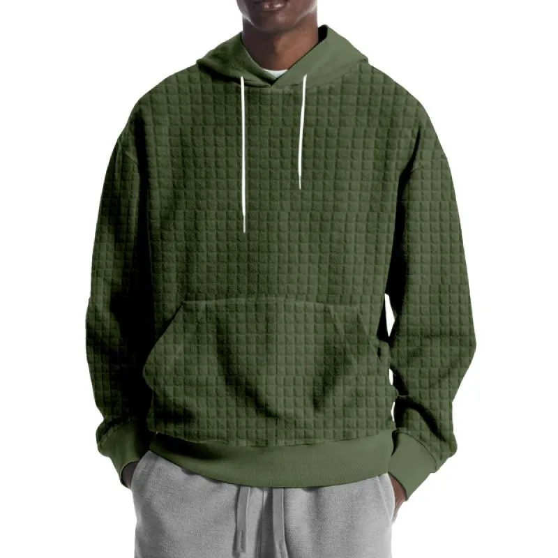 Men's Casual 3D Plaid Jacquard Loose Hooded Kangaroo Pocket Hoodie 38388324M sold by Manly