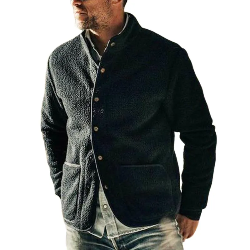 Men's Casual Solid Color Stand Collar Polar Fleece Jacket 50032711X sold by Manly