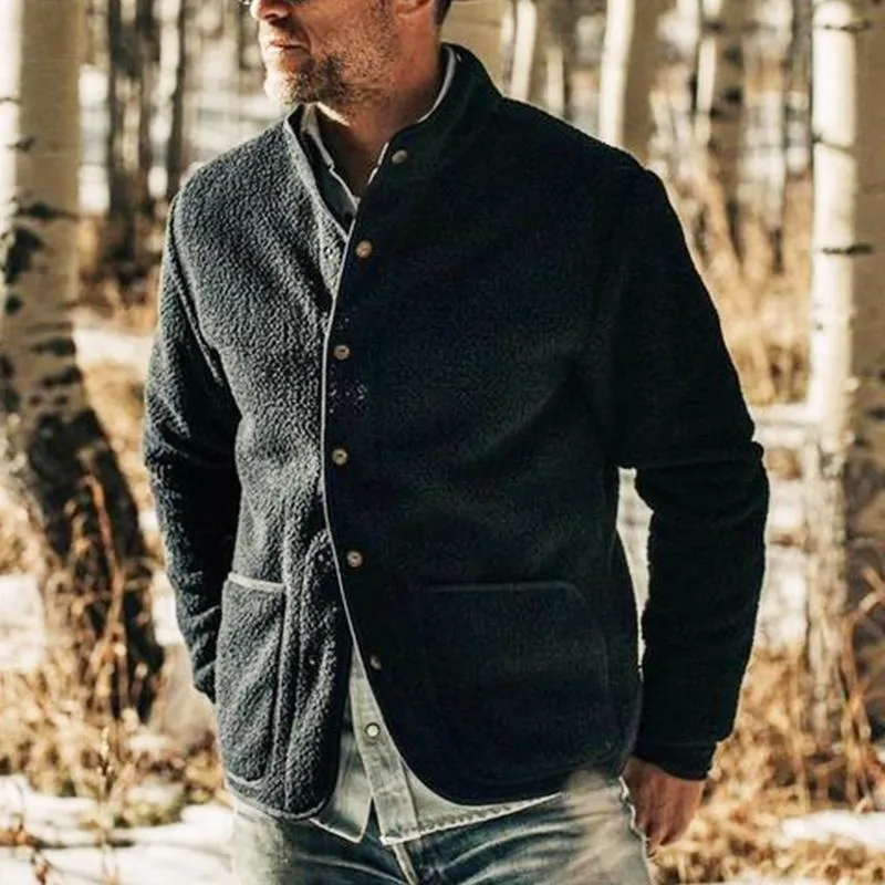 Men's Casual Solid Color Stand Collar Polar Fleece Jacket 50032711X sold by Manly product image thumbnail 4