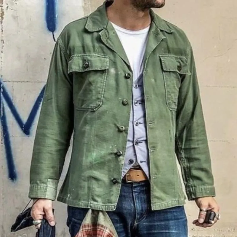 Men's Casual Outdoor Cotton Washed Distressed Lapel Single Breasted Shirt Jacket 24500367M sold by Manly product image thumbnail 2