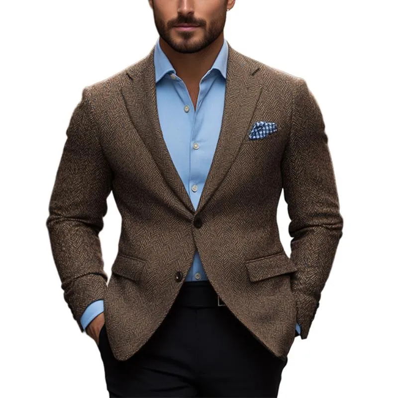 Men's Vintage Herringbone Notch Lapel Single Breasted Slim Fit Blazer 03148975M sold by Manly