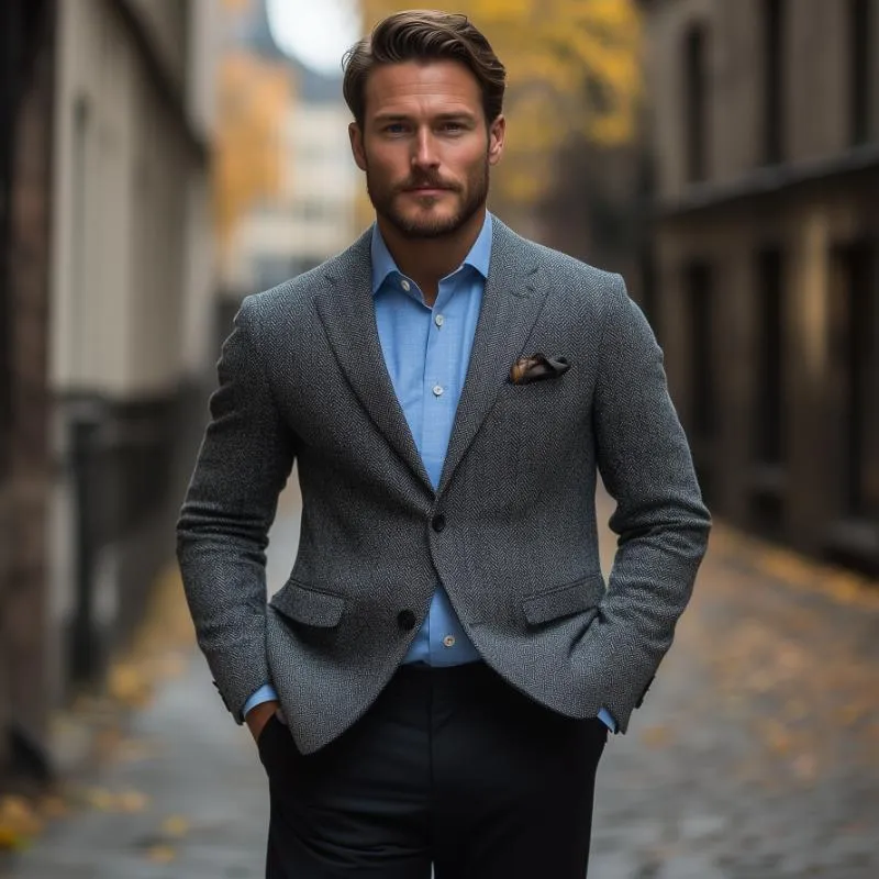 Men's Vintage Herringbone Notch Lapel Single Breasted Slim Fit Blazer 03148975M sold by Manly product image thumbnail 4