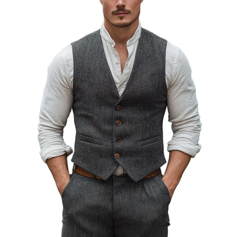 Men's Vintage Herringbone V-neck Single-breasted Slim Fit Suit Vest 65793362M sold by Manly