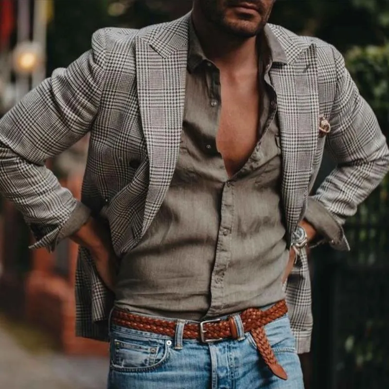 Men's Casual Check Notch Lapel Single-breasted Blazer 29441982M sold by Manly product image thumbnail 2