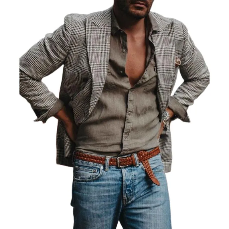 Men's Casual Check Notch Lapel Single-breasted Blazer 29441982M sold by Manly