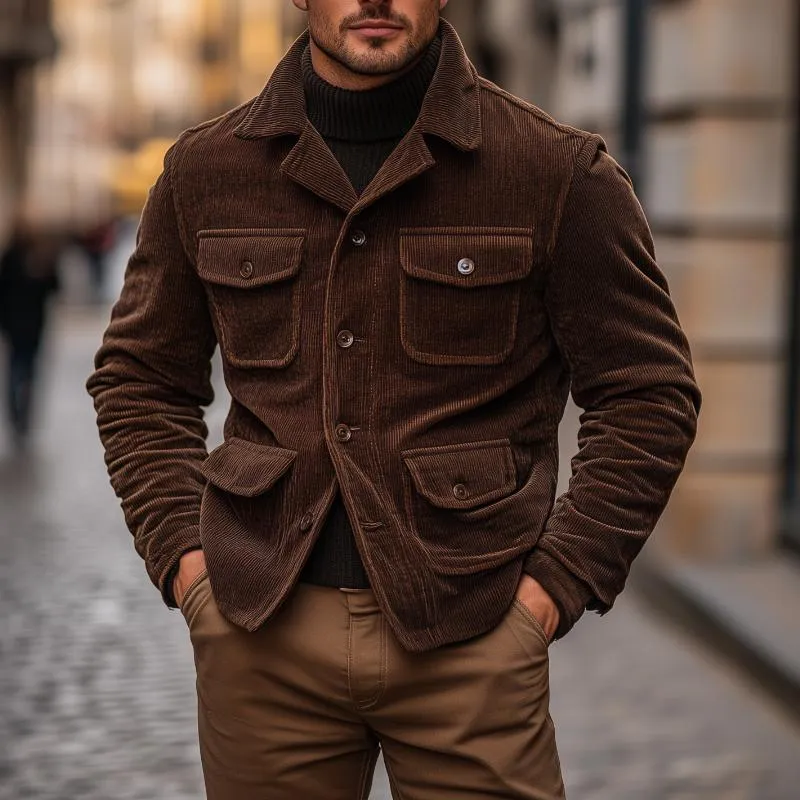 Men's Vintage Corduroy Thick Lapel Multi-Pocket Single Breasted Work Jacket 37599462M sold by Manly product image thumbnail 2