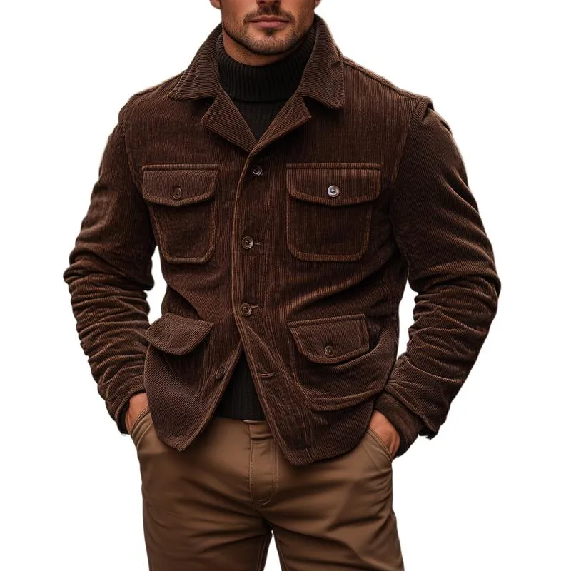 Men's Vintage Corduroy Thick Lapel Multi-Pocket Single Breasted Work Jacket 37599462M sold by Manly