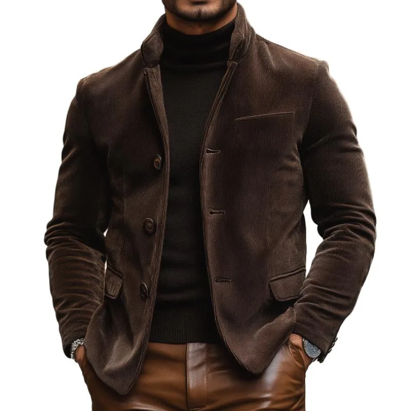 Men's Vintage Corduroy Stand Collar Single Breasted Slim Fit Blazer 40211203M sold by Manly