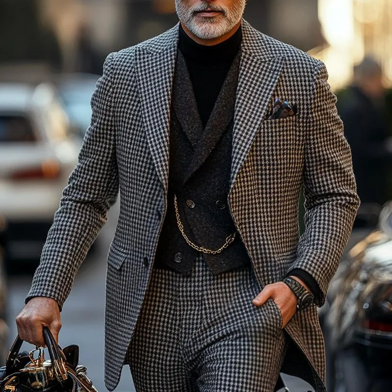 Men's Fashion Houndstooth Checked Peak Lapel Two Buttons Casual Blazer 35268160Z sold by Manly product image thumbnail 2