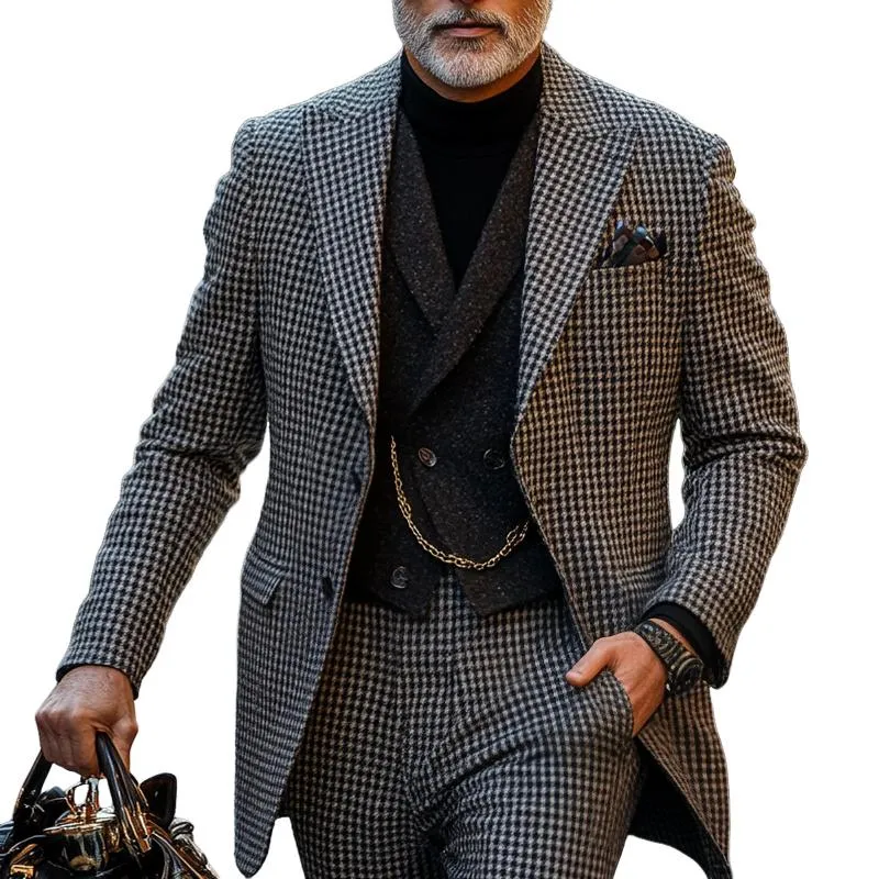 Men's Fashion Houndstooth Checked Peak Lapel Two Buttons Casual Blazer 35268160Z sold by Manly