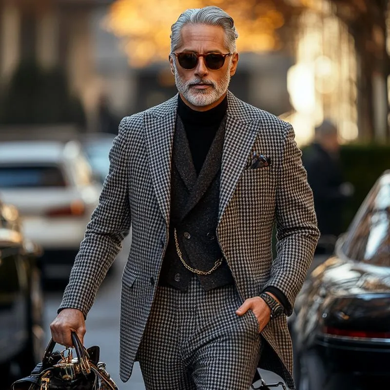 Men's Fashion Houndstooth Checked Peak Lapel Two Buttons Casual Blazer 35268160Z sold by Manly product image thumbnail 4