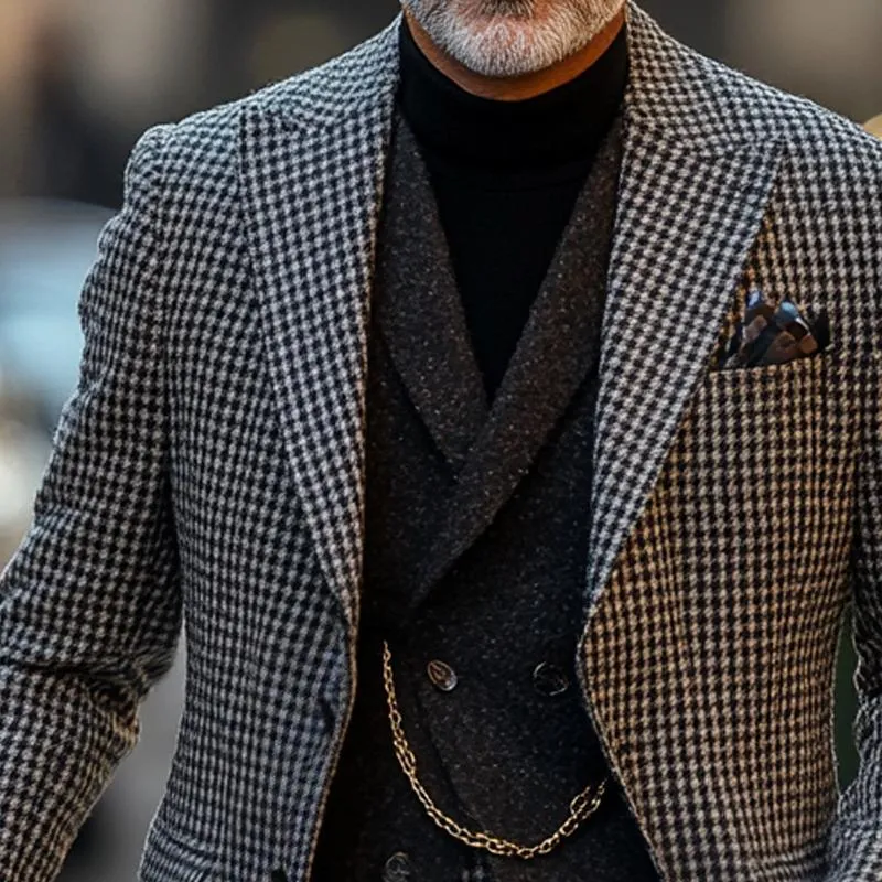 Men's Fashion Houndstooth Checked Peak Lapel Two Buttons Casual Blazer 35268160Z sold by Manly product image thumbnail 3