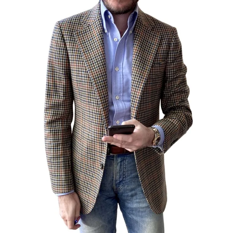 Men's Fashion Checked Notch Lapel Two Buttons Casual Blazer 34627173Z sold by Manly