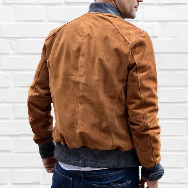 Men's Vintage Suede Colorblock Stand Collar Zipper Jacket 78368999Z sold by Manly product image thumbnail 3