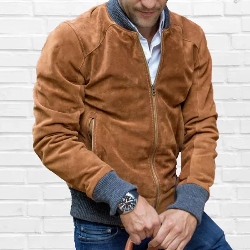 Men's Vintage Suede Colorblock Stand Collar Zipper Jacket 78368999Z sold by Manly product image thumbnail 2