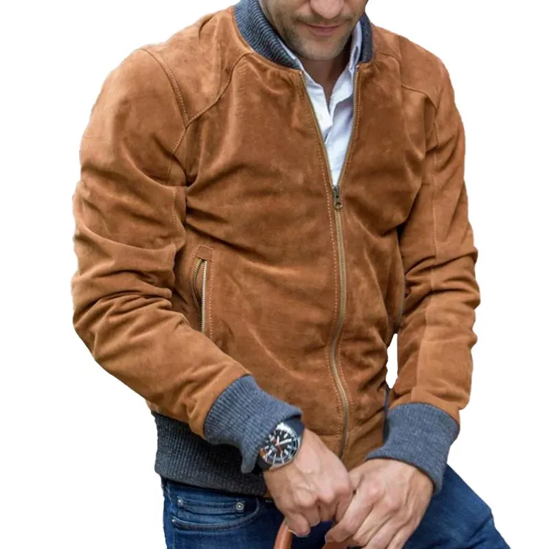 Men's Vintage Suede Colorblock Stand Collar Zipper Jacket 78368999Z sold by Manly