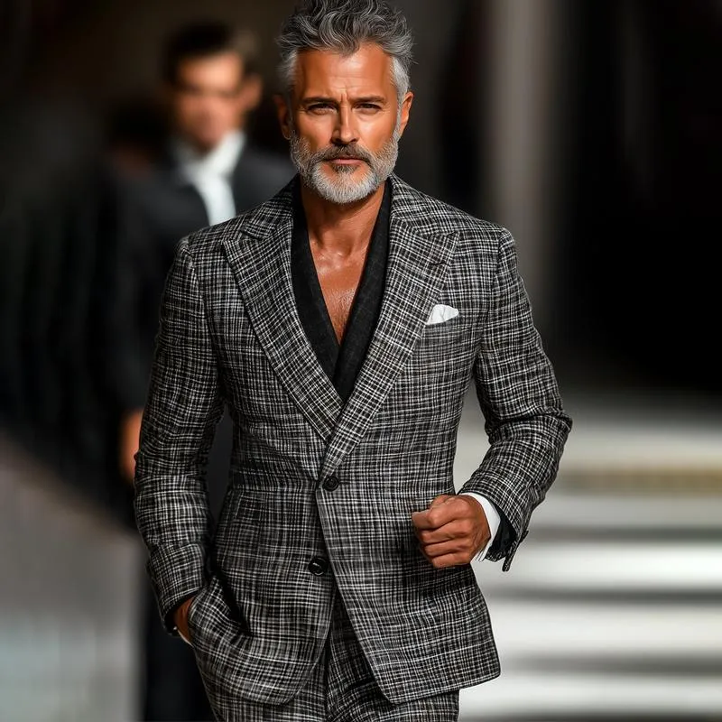 Men's Fashion Checked Peak Lapel Two Buttons Casual Blazer 71903759Z sold by Manly product image thumbnail 4