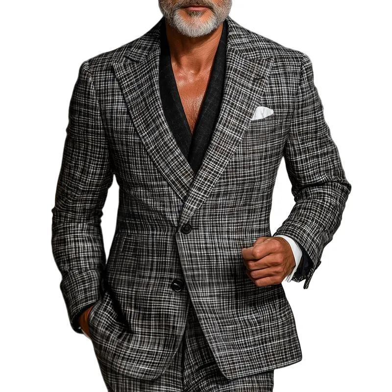 Men's Fashion Checked Peak Lapel Two Buttons Casual Blazer 71903759Z sold by Manly